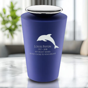 crescent tall standard adult urn navy & polished silver