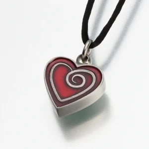 pewter heart pendant w/ red enamel spiral cremation jewelry