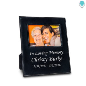 custom engraved photo frame in black leatherette