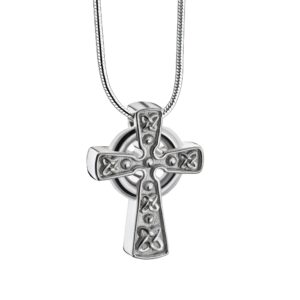 Home celtic cross with knots two tone sterling silver cremation pendant