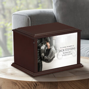 custom printed heritage everlasting expressions motorcycle helmet wood box cremation urn