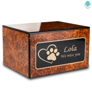 heritage burl single paw heart large pet cremation box urn